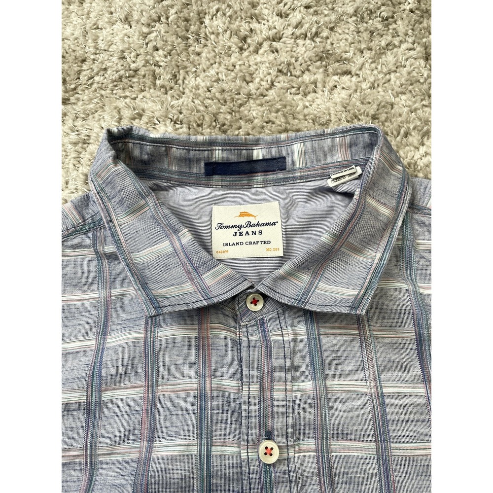 Tommy Bahama Jeans Shirt Mens 2XB Blue Plaid 100% Cotton Long Sleeve Casual - Picture 5 of 11